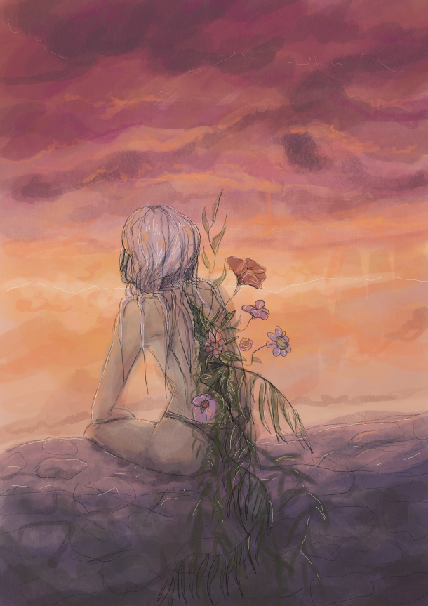 Element Girl Earth, Spiritual mindful Illustration, whimsical Sketch