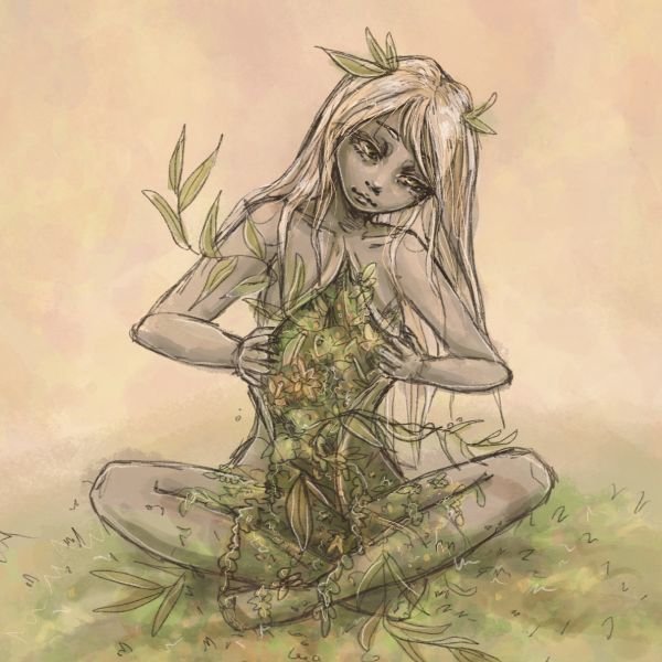 Element Girl Earth, Spiritual mindful Illustration, whimsical Sketch